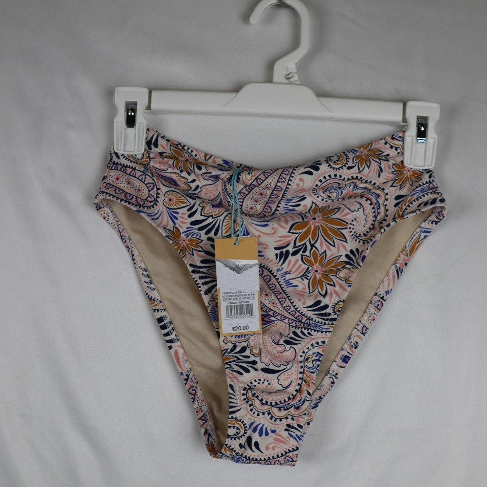 Kona Sol Bikini Bottom Womens XS Paisley High Waist Swimsuit Medium Coverage New